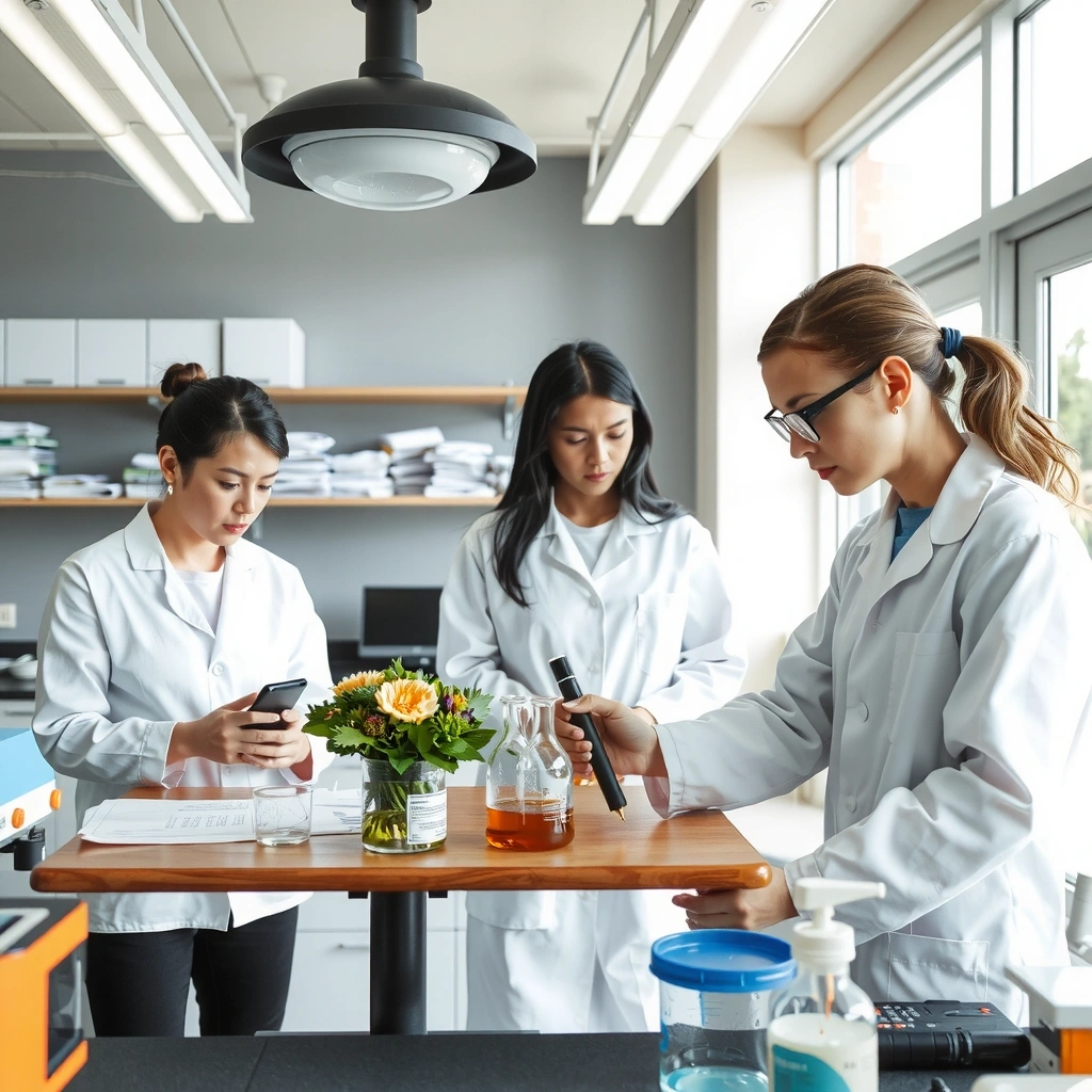 Premium laboratory with scientists developing natural wellness products